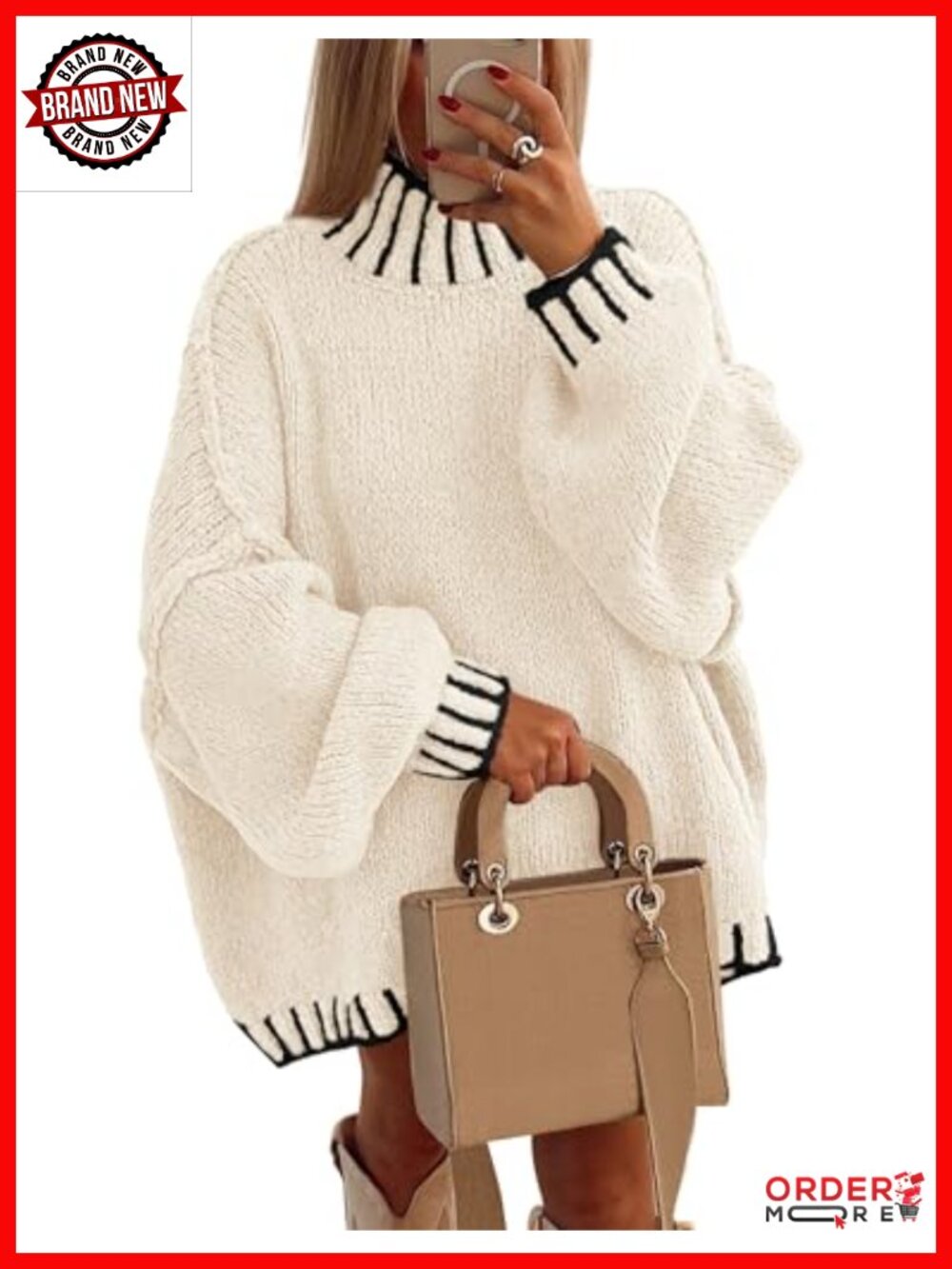 Mock Neck Oversized Chunky Knit Pullover Sweater Tunic